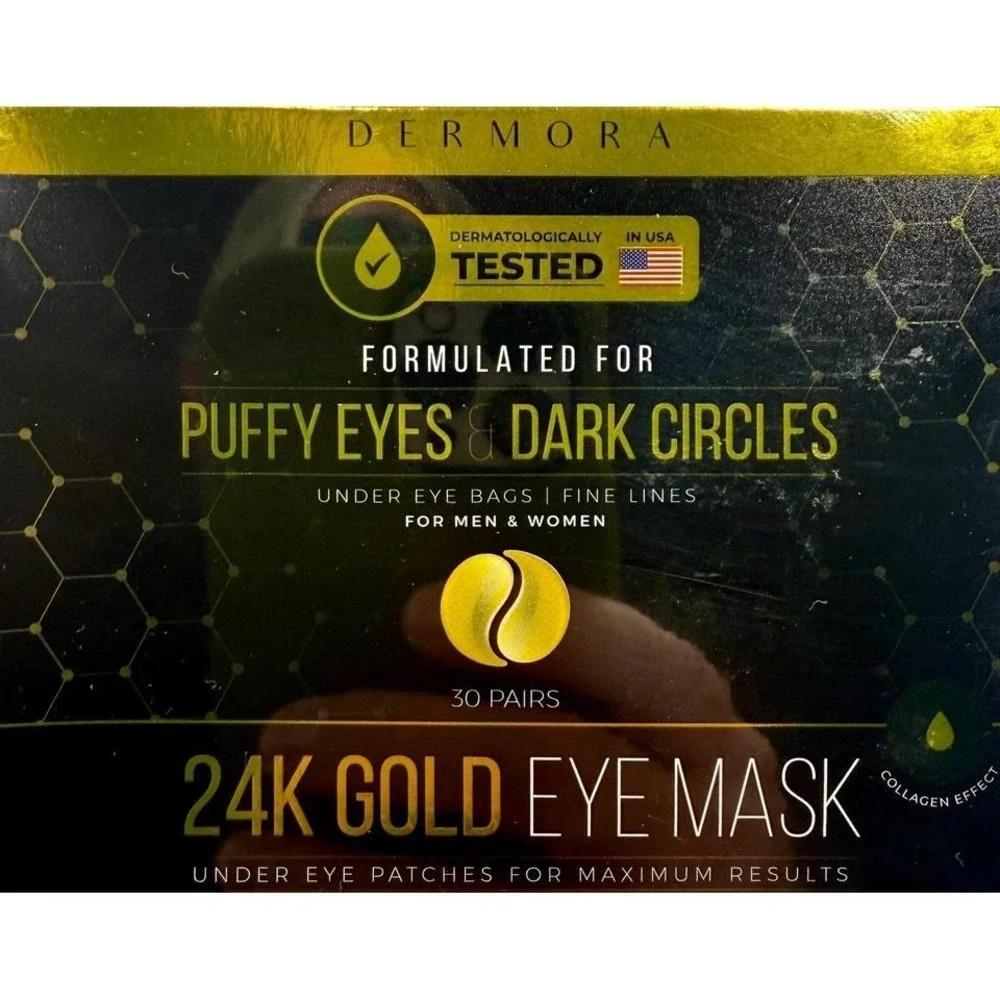 Dermora 24K Gold Eye Mask 60‎ Pairs 2 x 30 Puffy Eyes Dark Circles NEW In Box